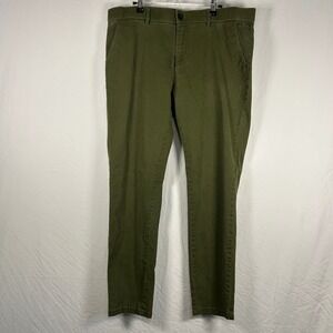 Plaid&Plain Chino Pants Mens 38x30 Olive Green Skinny Fit Stretch Cotton